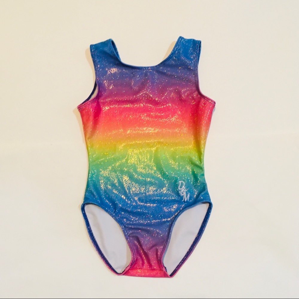 D&M Gymnastics Leotard Rainbow Foil Sparkle Small